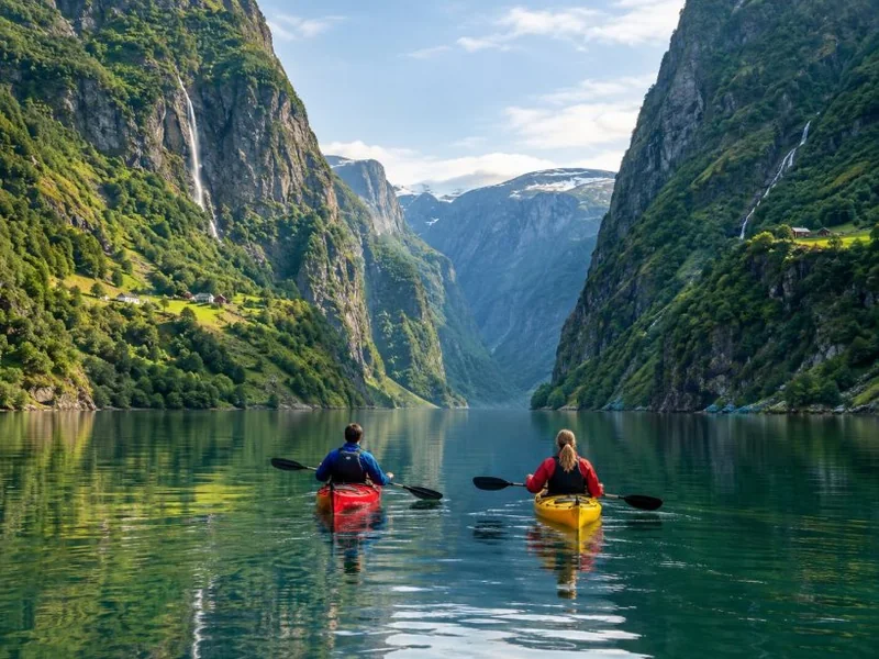 Excursion guidée en kayak de mer sur une journée complète sur le Nærøyfjord au départ de Voss